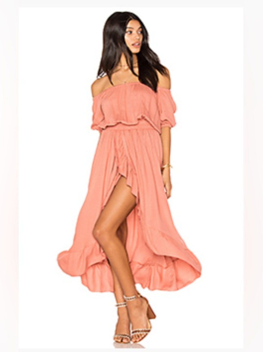 Steele X Revolve Agatha Dress Off-Shoulder Blush Maxi Dress with Front slit